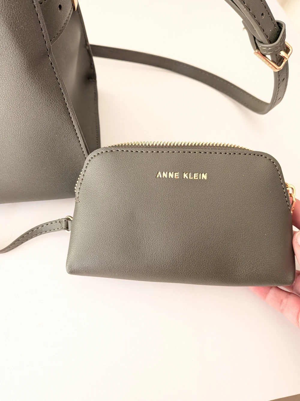 Anne Klein Dark Olive Satchel with Gold-Tone Charm